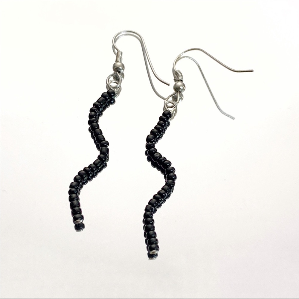 HANDMADE BLACK SQUIGGLE DANGLES